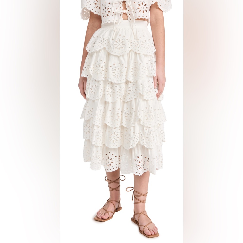 Sea New York tail lace tiered midi skirt